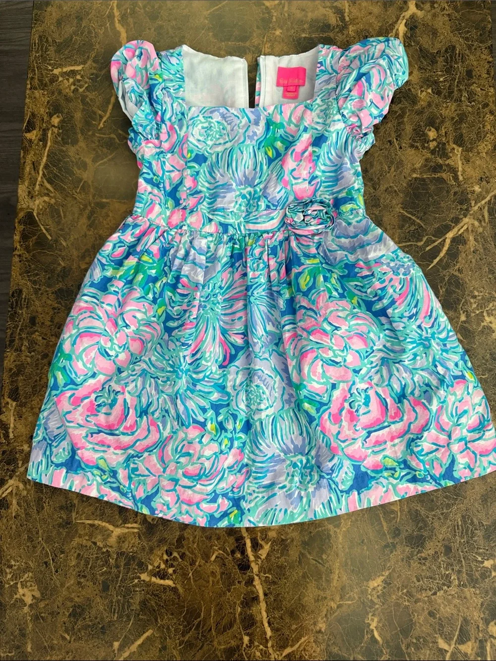 Lilly Pulitzer Girls Floral Sundress in Pink, Blue & Green